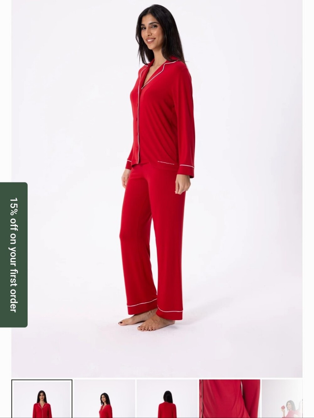 Storyteller Size L 2-pc L/Sleeve Red Pajama Set, White Piping, Quote Tote Bag